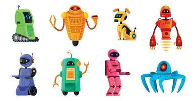 desenho animado robôs. robótica robôs, robô animal e robótico andróide robô personagens tecnologia vetor ilustração conjunto