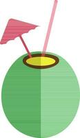 Rosa guarda-chuva com Palha dentro verde coco. vetor