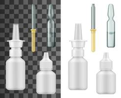 realista nasal spray garrafa, conta-gotas e ampola vetor