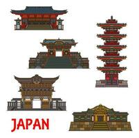 Japão templos, real arquitetura marcos ícones vetor