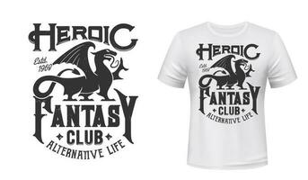 Dragão camiseta impressão brincar, fantasia clube emblema vetor