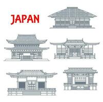 Japão templos, japonês pagode edifícios kamakura vetor