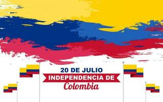 Projeto do Colômbia independência dia em 20 julho, celebração cumprimento poster com bandeira decoração dentro escova acidente vascular encefálico estilo vetor