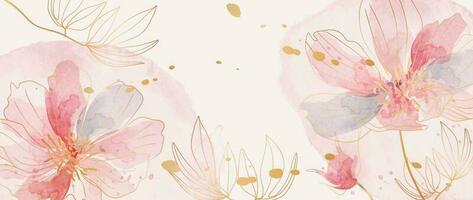 Primavera floral dentro aguarela vetor fundo. luxo flor papel de parede Projeto com selvagem flores, linha arte, dourado textura. elegante ouro botânico ilustração adequado para tecido, impressões, cobrir.