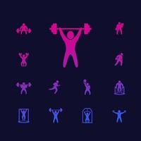 exercícios de fitness de academia e ícones de treino vetor