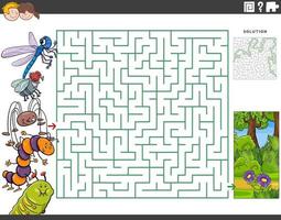 Jogo educacional para crianças círculo labirinto desenhar linha ajuda  aranha de desenho animado bonito a mover-se para a folha de trabalho de bug  imprimível