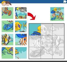 jogo de quebra-cabeça com personagens de animais de peixes tropicais vetor
