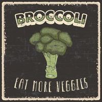 ilustração retro vintage desenhada à mão de brócolis para vegan adequada para decoração de parede de pôster de madeira ou sinalização vetor