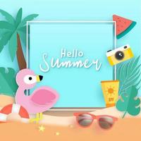 banner de verão com flamingo tropical e elementos de verão vetor