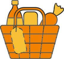 mercearia cesta com rótulo ícone dentro amarelo e laranja cor. vetor