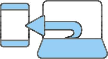 enviando ou transferir computador portátil com Móvel ícone dentro azul e branco cor. vetor