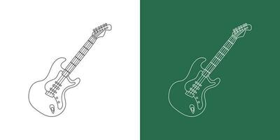 elétrico guitarra linha desenhando desenho animado estilo. corda instrumento elétrico guitarra clipart desenhando dentro linear estilo isolado em branco e quadro-negro fundo. musical instrumento clipart conceito vetor