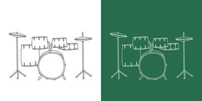 tambor kit linha desenhando desenho animado estilo. percussão instrumento tambor conjunto clipart desenhando dentro linear estilo isolado em branco e quadro-negro fundo. musical instrumento clipart conceito, vetor Projeto