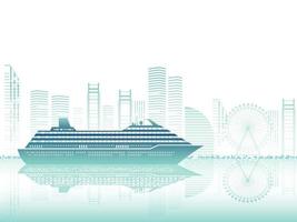 Ilustração em vetor cruzeiro marítimo e silhueta da cidade com espaço de texto