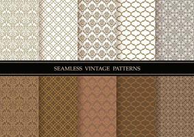 Conjunto de padrões vintage de damasco sem costura de vetor repetível horizontal e verticalmente
