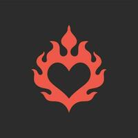 vermelho flamejante amor símbolo logotipo em Preto fundo. tribal decalque estêncil tatuagem Projeto. plano vetor ilustração.