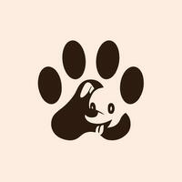 animal fazer compras logotipo Projeto com cachorro dentro a meio do cachorro patas. animal estêncil plano vetor ilustração.