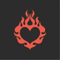 vermelho flamejante amor símbolo logotipo em Preto fundo. tribal decalque estêncil tatuagem Projeto. plano vetor ilustração.