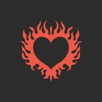 vermelho flamejante amor símbolo logotipo em Preto fundo. tribal decalque estêncil tatuagem Projeto. plano vetor ilustração.