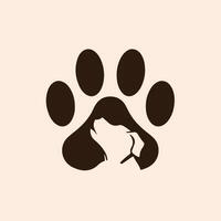 animal fazer compras logotipo Projeto com cachorro dentro a meio do cachorro patas. animal estêncil plano vetor ilustração.
