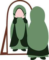muçulmano menina Vejo dela face dentro vidro vetor ilustração dentro plano estilo