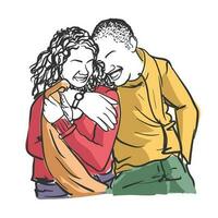 lindo Preto casal rindo, carinho, mão em ombro vetor plano ilustração