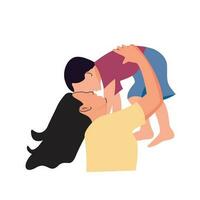 mãe segurando bebê abraço acima dela cabeça plano ilustração vetor