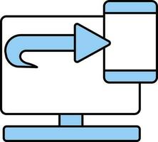 enviando ou partilha Área de Trabalho com Móvel azul e branco ícone. vetor