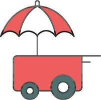 guarda-chuva dentro Comida empurrar carrinho ícone dentro vermelho e branco cor. vetor