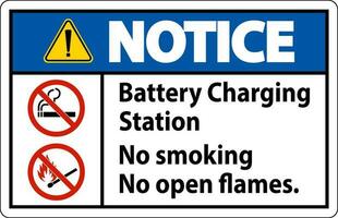 aviso prévio placa bateria cobrando estação, não fumar, não aberto chamas vetor