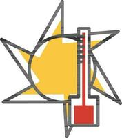 termômetro com Sol ícone dentro amarelo e vermelho cor. vetor