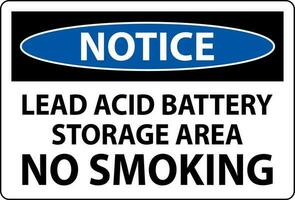 aviso prévio placa conduzir ácido bateria armazenamento área, não fumar vetor