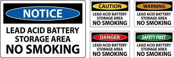Perigo placa conduzir ácido bateria armazenamento área, não fumar vetor
