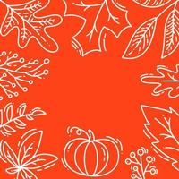 ilustração vetorial fundo de outono, folhas de árvore, pano de fundo laranja, design para banner de outono, cartaz ou cartão do dia de ação de graças, estilo de arte de convite de festival vetor