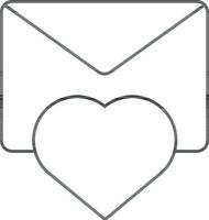 coração com envelope ícone dentro Preto contorno. vetor