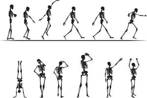esqueletos engraçados dançando e andando ilustração vetorial de conceito vetor