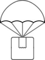 quente ar balão com Entrega caixa ícone dentro Preto linha arte. vetor
