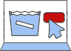 pacote saco dentro computador portátil tela para conectados compras vermelho e azul ícone. vetor