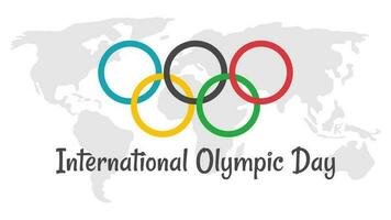 internacional olímpico dia poster com mundo mapa fundo dentro plano Projeto vetor