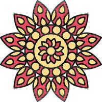 circular flor mandala vermelho e amarelo ícone. vetor