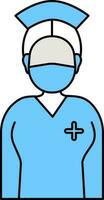 sem rosto enfermeira vestindo mascarar ícone dentro azul e branco cor. vetor
