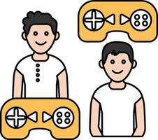 dois jovem Garoto com jogos controlador amarelo e branco ícone. vetor