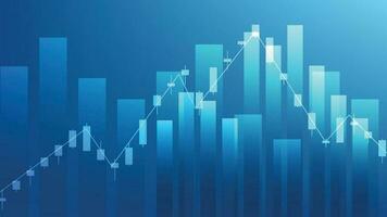 conceito de situação de economia. estatísticas de negócios financeiros com gráfico de barras e gráfico de velas mostram o preço do mercado de ações e câmbio em fundo azul vetor