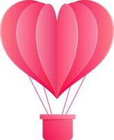 Rosa origami do quente ar balão dentro coração em forma. vetor