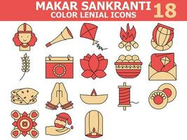 Makar Sankranti ícone conjunto dentro laranja e vermelho cor. vetor