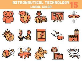 astronáutico tecnologia ícone conjunto dentro laranja cor. vetor