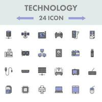 cinzento e roxa 24 tecnologia dispositivos plano ícone definir. vetor