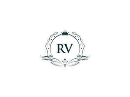 real coroa rv logotipo ícone, feminino luxo rv vr logotipo carta vetor