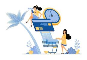 pessoas pagando suas contas de cartão de crédito e contas mensais de mercearia online vetor