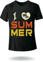 Eu amor verão tipografia com nascer do sol mar de praia Visão Palma árvore vetor camiseta Projeto eps 10